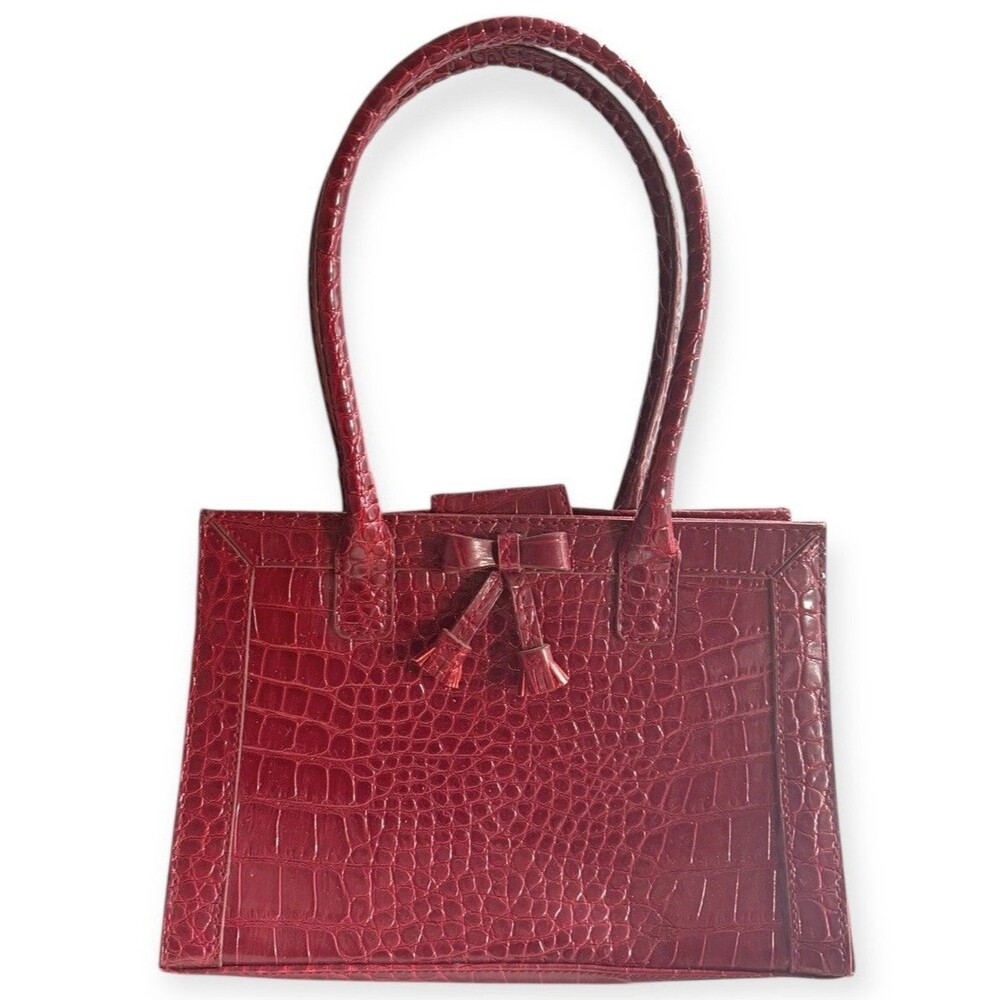 Vintage Liz Claiborne Red Croc Embossed Mini Top Handle Bow Purse Handbag